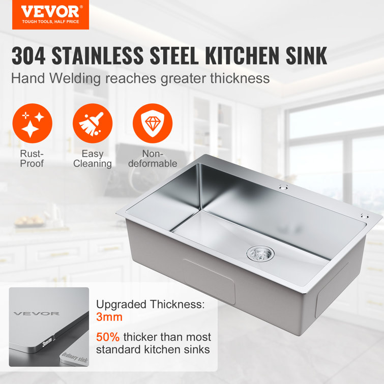 33'' Stainless Steel Single Bowl Top Mount Kitchen Sink