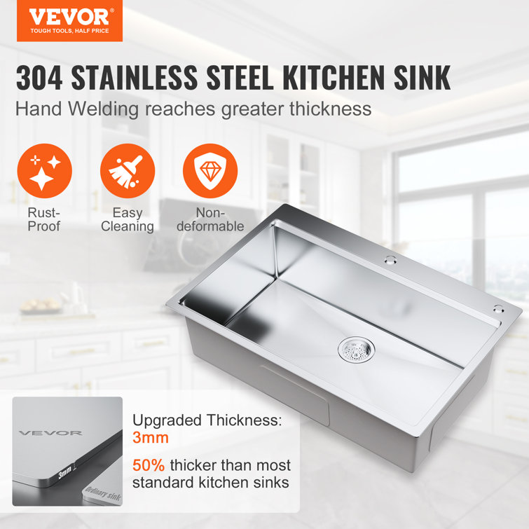 33'' Stainless Steel Single Bowl Top Mount Kitchen Sink