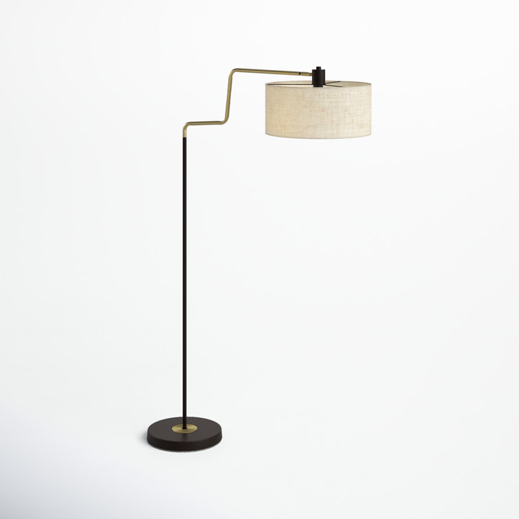 Mid-Century Modern Adjustable 57'' Black and Antique Brass Floor Lamp
