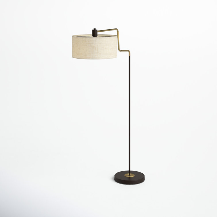 Mid-Century Modern Adjustable 57'' Black and Antique Brass Floor Lamp