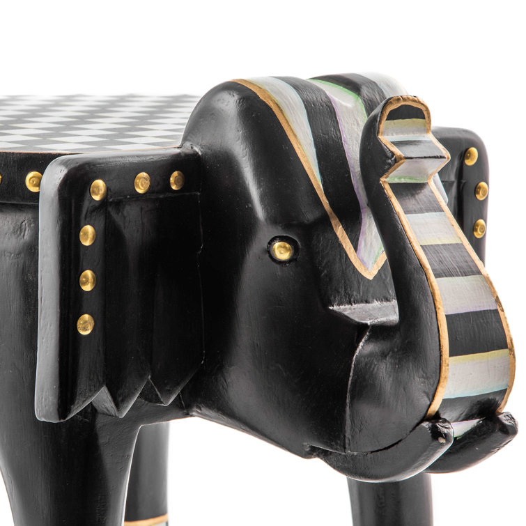 Handmade Black and White Metal Elephant Pedestal Figurine