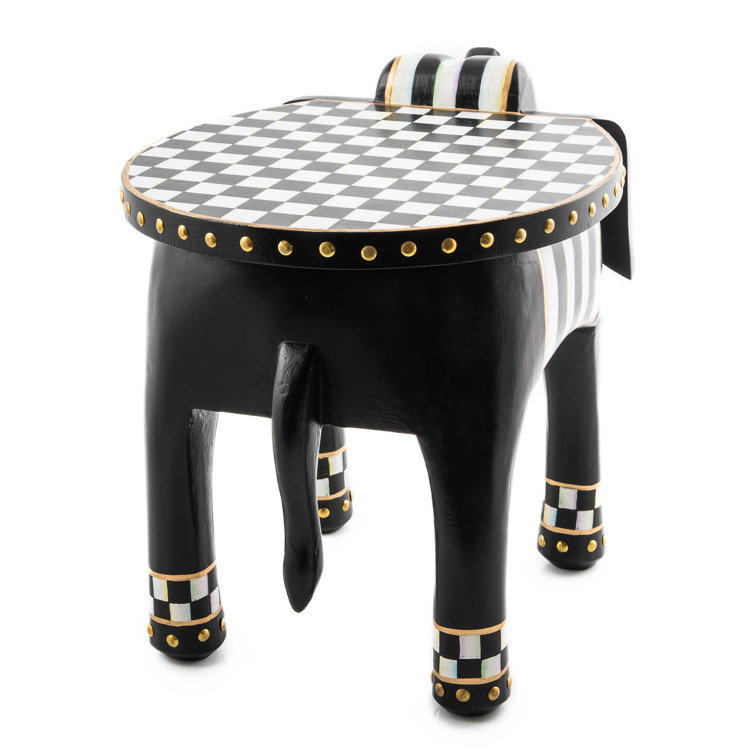 Handmade Black and White Metal Elephant Pedestal Figurine