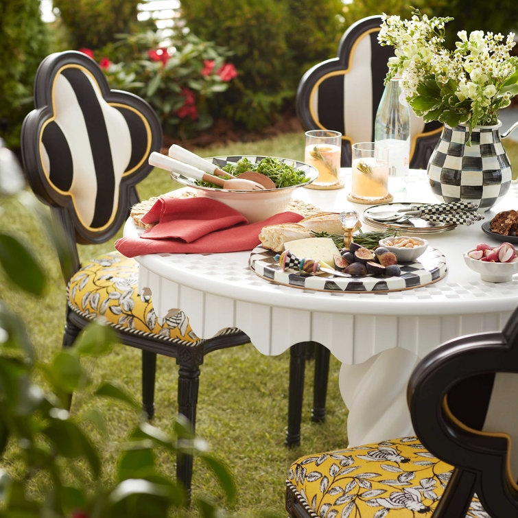 Black and White Checkered Enamel Salad Serving Set with Acacia Wood Servers