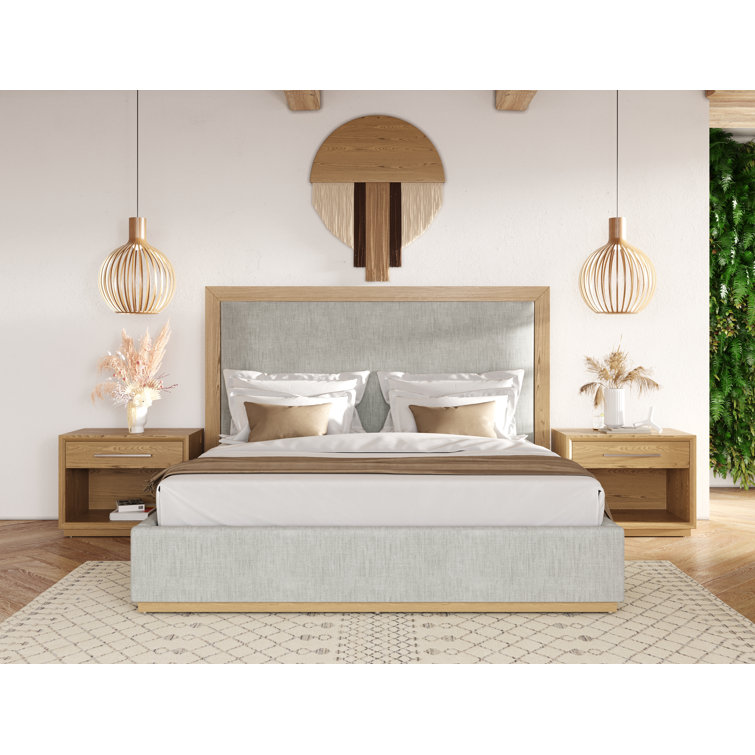 King Gray Upholstered Wood Frame Bed with Slats