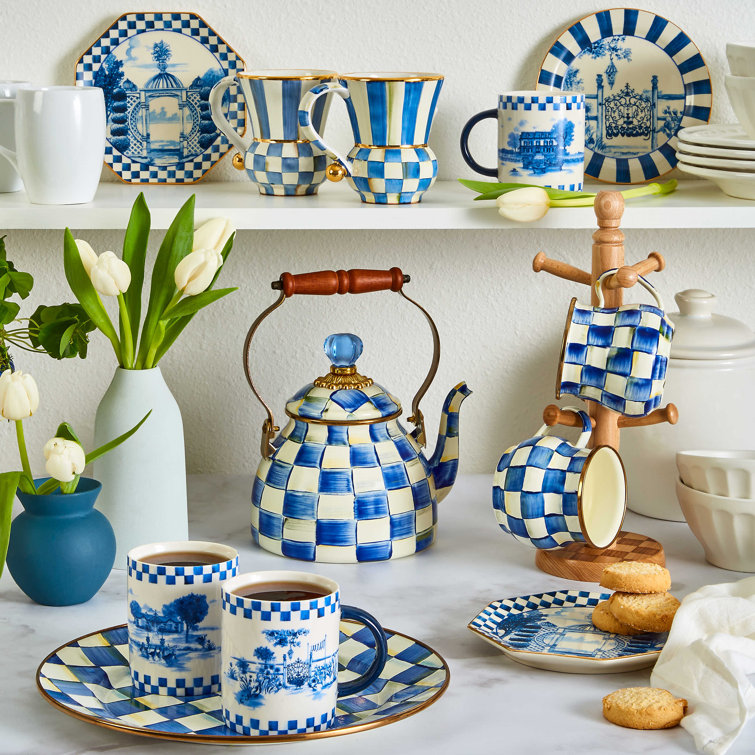 Royal Check Blue and White Enamel Extra Small Kettle