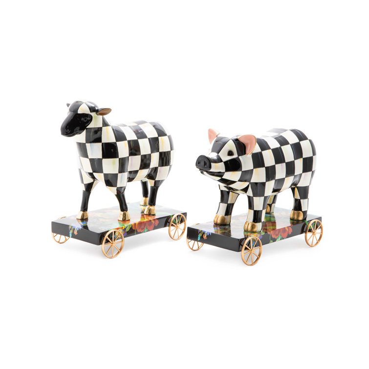 Gilded Hooves Courtly Check Sheep Decor with Black Flower Accents