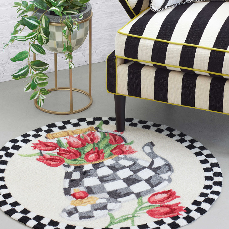 Handmade Round Synthetic 3' Tulip Kettle Rug