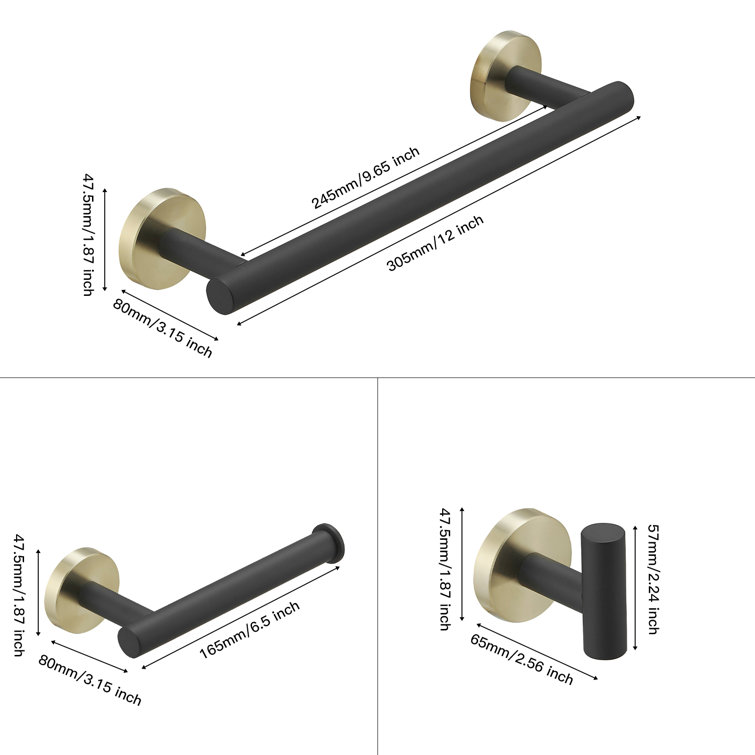 Black and Gold Stainless Steel 24'' Bathroom Hardware Set
