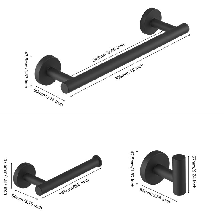 Matte Black Stainless Steel 4-Piece Bathroom Hardware Set