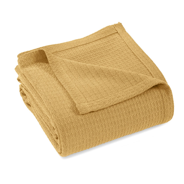 Mustard Full/Queen Cotton Waffle Weave Knit Blanket