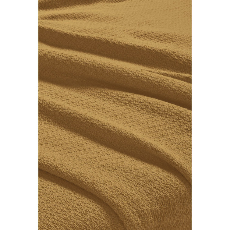 Mustard Full/Queen Cotton Waffle Weave Knit Blanket