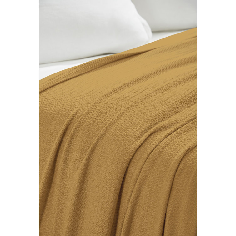Mustard Full/Queen Cotton Waffle Weave Knit Blanket