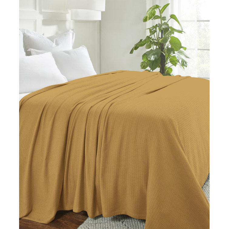Mustard Full/Queen Cotton Waffle Weave Knit Blanket