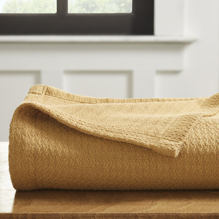 Mustard Full/Queen Cotton Waffle Weave Knit Blanket