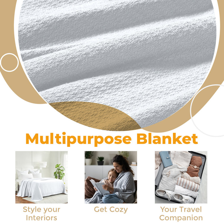 White Cotton Waffle Weave All-Season Throw Blanket