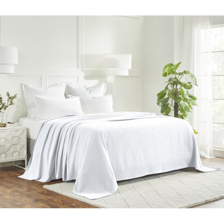 White Cotton Waffle Weave All-Season Throw Blanket