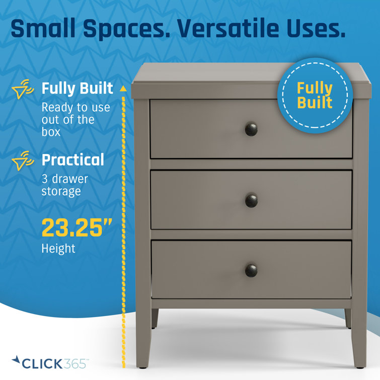 Finley Gray Solid Wood 3-Drawer Transitional Nightstand