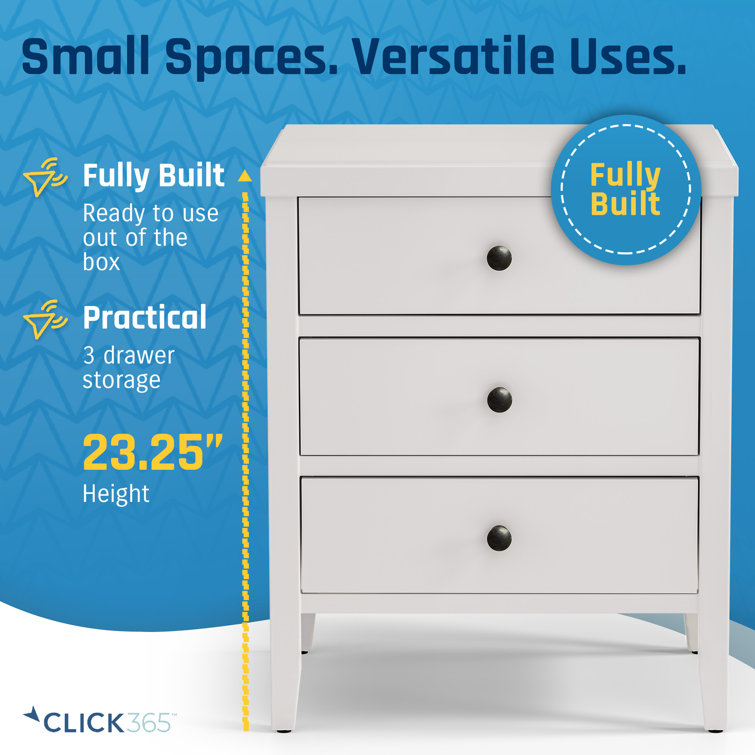 Finley White Solid Wood 3 Drawer Nightstand with Bronze Knobs