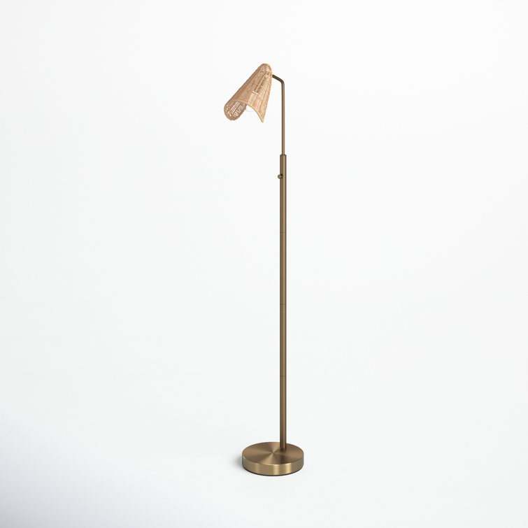 Antique Brass Adjustable Floor Lamp with Rattan Shade