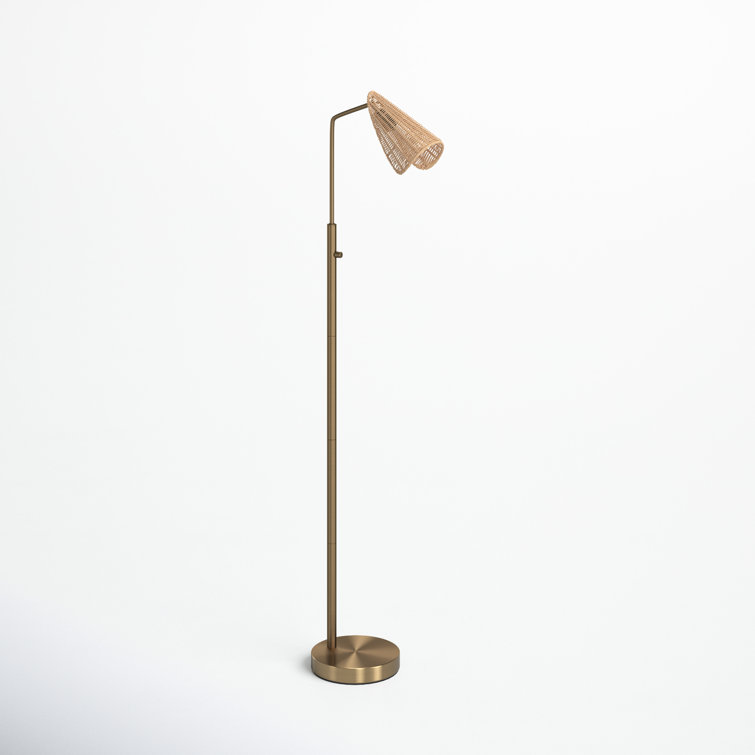 Antique Brass Adjustable Floor Lamp with Rattan Shade