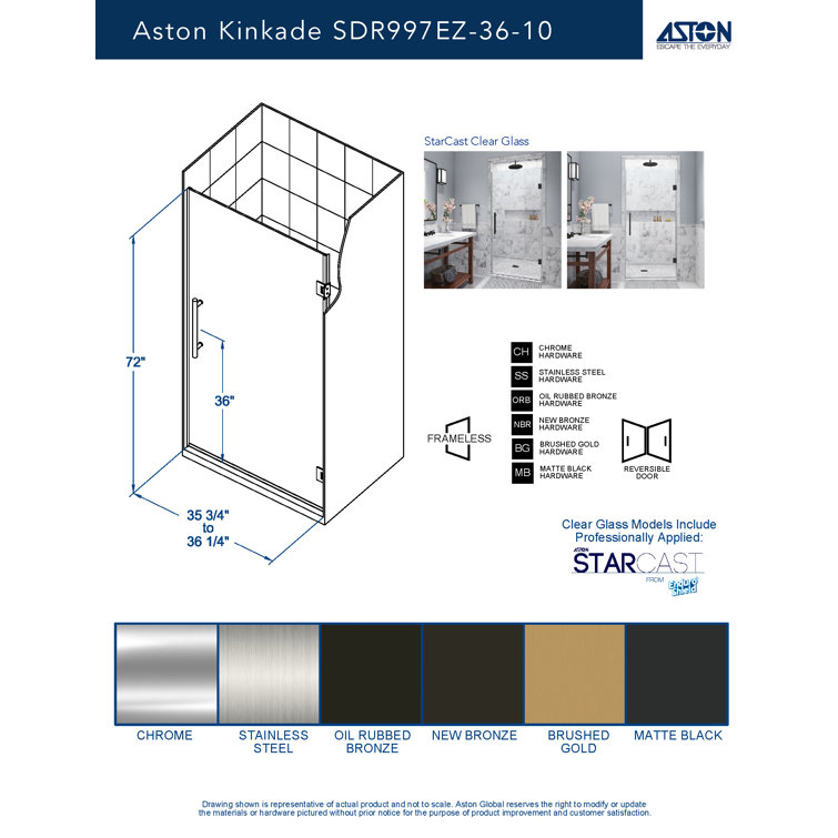 Matte Black Frameless Tempered Glass Pivot Shower Door