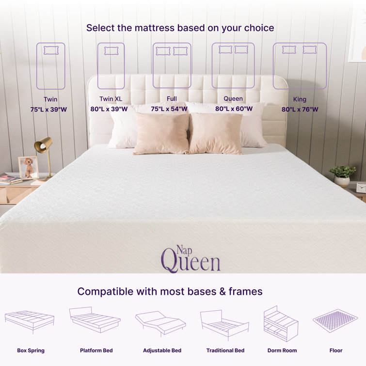 King 12" White Gel Memory Foam Adjustable Bed