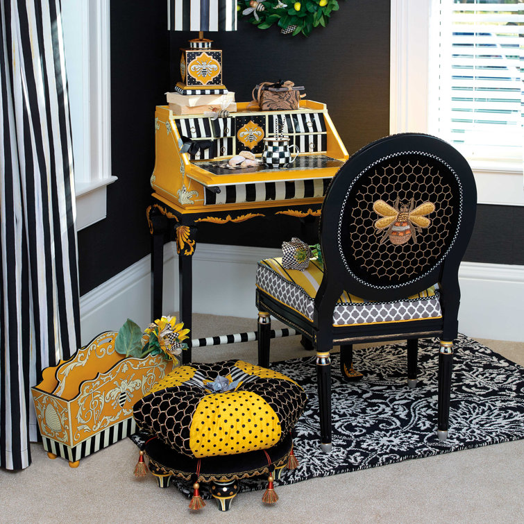 Handpainted Black Worker Bee 28" Writing Desk with Brass Accents