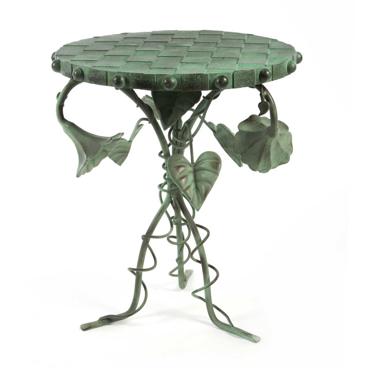 Round Green Iron and Aluminum Outdoor Accent Table