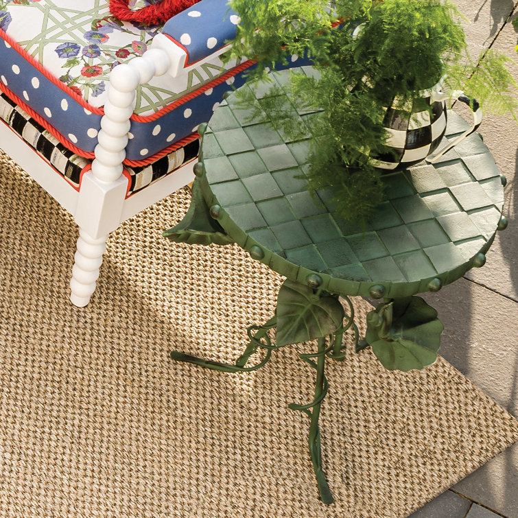 Round Green Iron and Aluminum Outdoor Accent Table