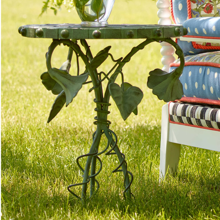 Round Green Iron and Aluminum Outdoor Accent Table