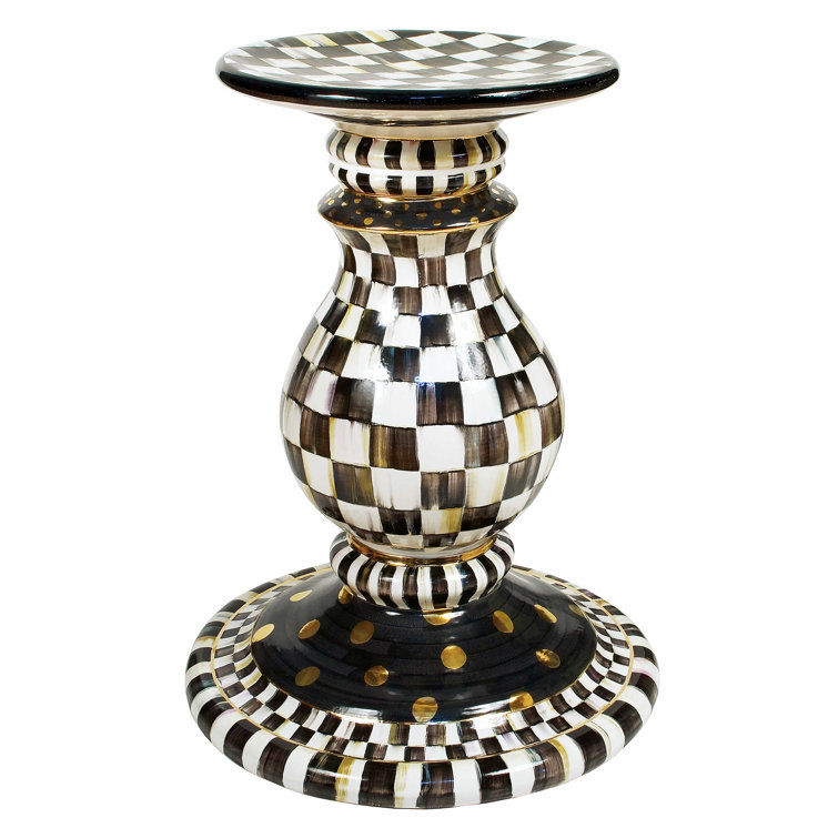 Handcrafted Black and White Ceramic Pedestal Table Base with Goldleaf
