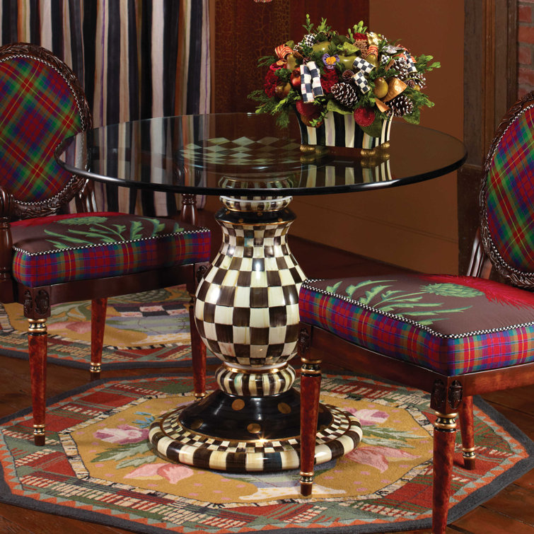 Handcrafted Black and White Ceramic Pedestal Table Base with Goldleaf