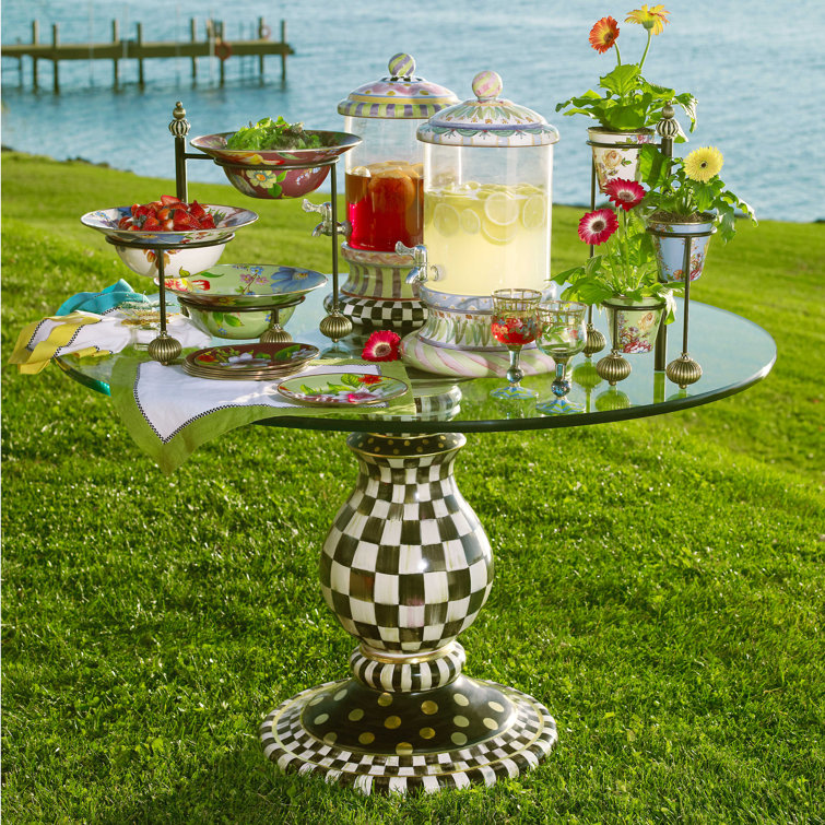Handcrafted Black and White Ceramic Pedestal Table Base with Goldleaf
