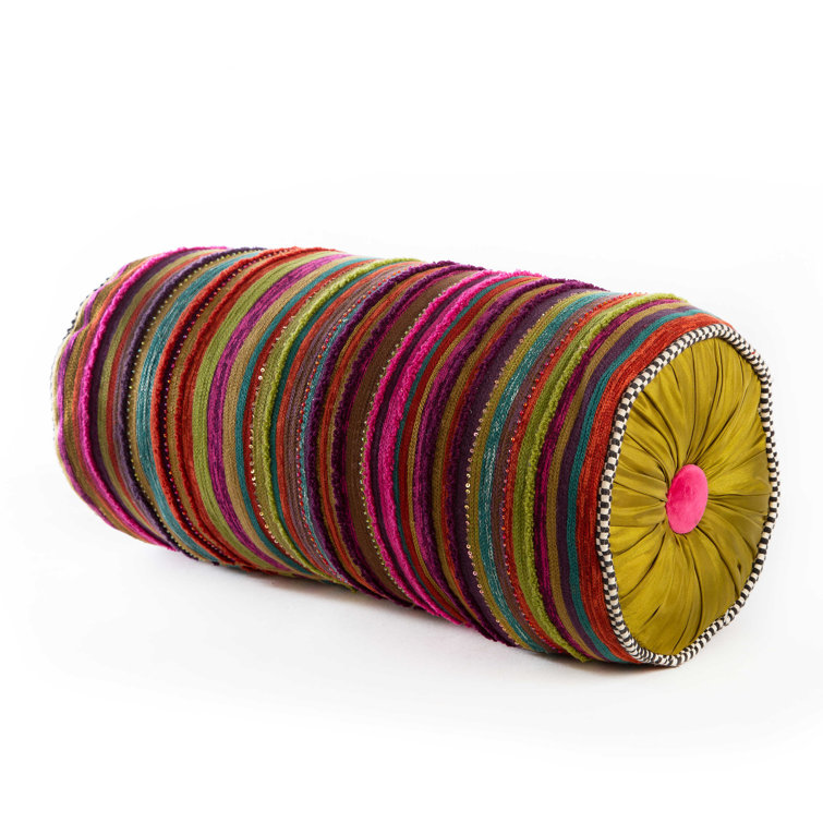 Colorful Embroidered Kids Bolster Pillow with Velvet Trim