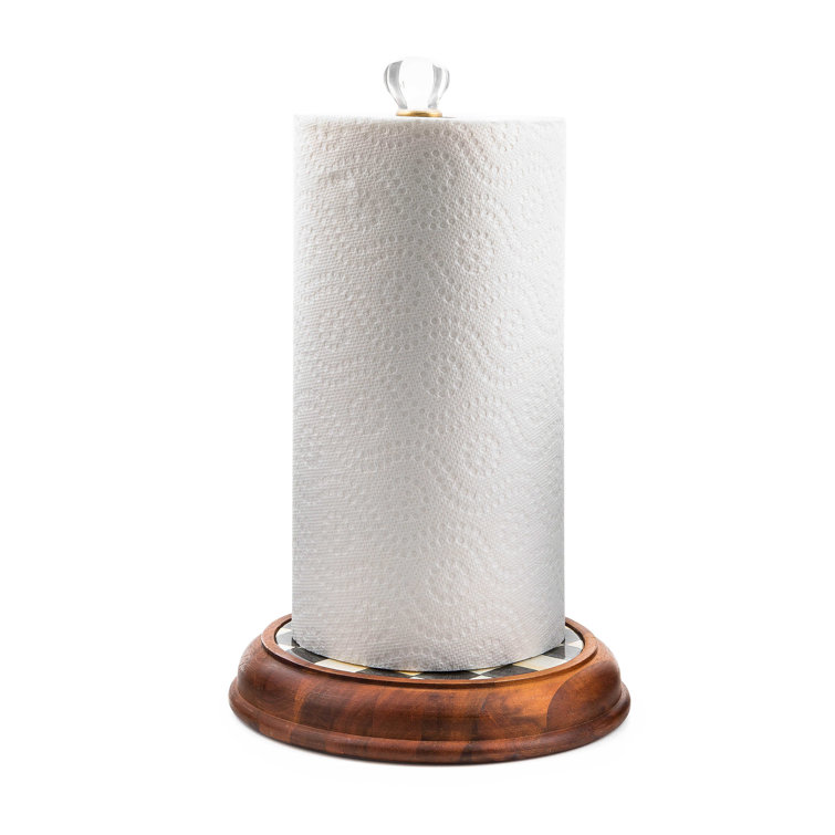 Courtly Check Enamel and Acacia Wood Freestanding Paper Towel Holder