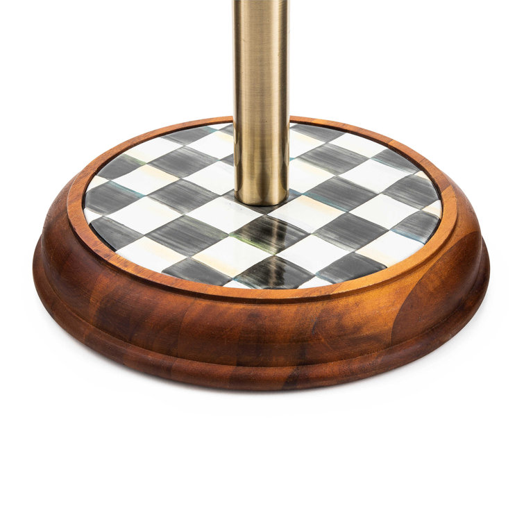 Courtly Check Enamel and Acacia Wood Freestanding Paper Towel Holder