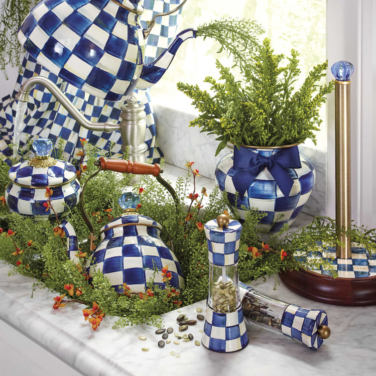 Royal Check Blue and White Enamel Extra Small Kettle