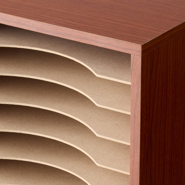 Cherry Wood 11-Compartment Desktop Organizer with Adjustable Shelves