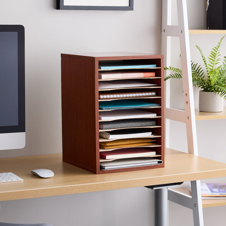 Cherry Wood 11-Compartment Desktop Organizer with Adjustable Shelves