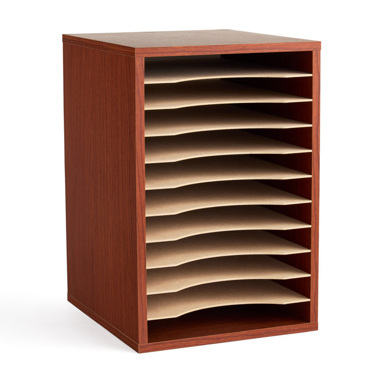 Cherry Wood 11-Compartment Desktop Organizer with Adjustable Shelves