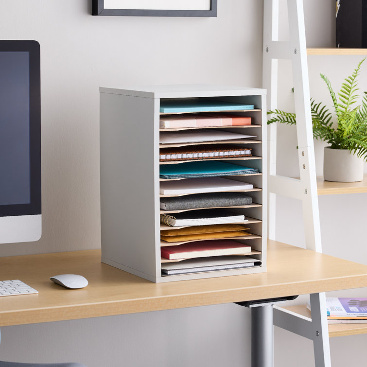 Gray 11-Compartment Vertical Desktop Organizer