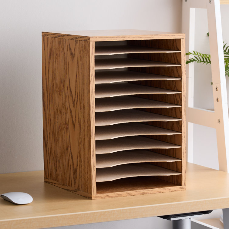 Oak Vertical Desktop Organizer with 11 Compartments