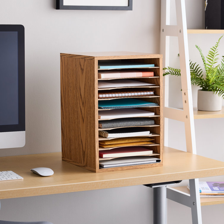 Oak Vertical Desktop Organizer with 11 Compartments