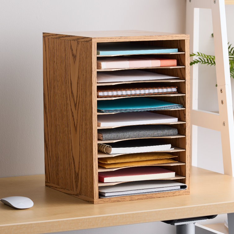 Oak Vertical Desktop Organizer with 11 Compartments