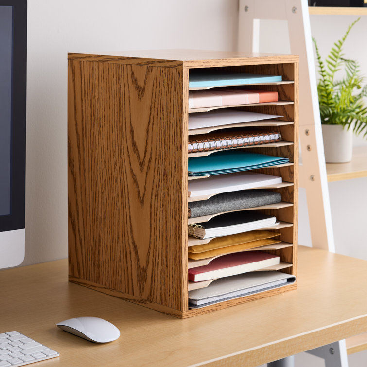Oak Vertical Desktop Organizer with 11 Compartments