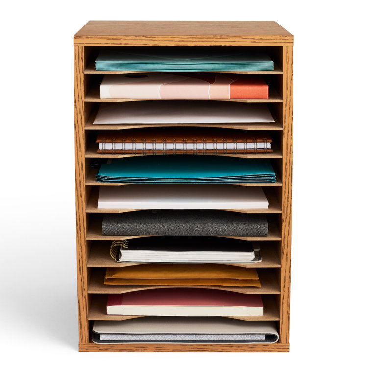 Oak Vertical Desktop Organizer with 11 Compartments