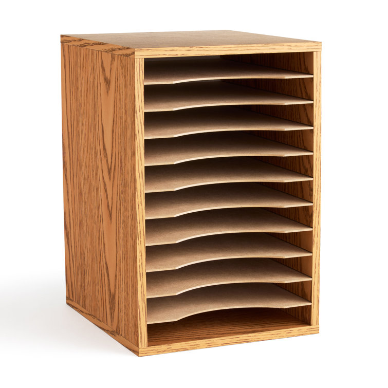 Oak Vertical Desktop Organizer with 11 Compartments
