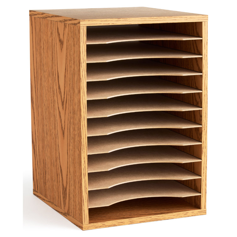 Oak Vertical Desktop Organizer with 11 Compartments