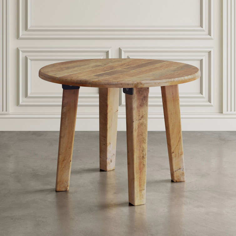 Reclaimed Wood Round Dining Set with Dark Brown Upholstered Chairs