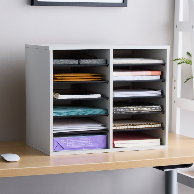 Modular 12-Compartment Gray Hardboard Literature Sorter